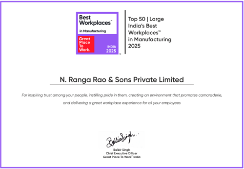 N. Ranga Rao & Sons Awarded India’s Best Workplaces in Manufacturing for 2025